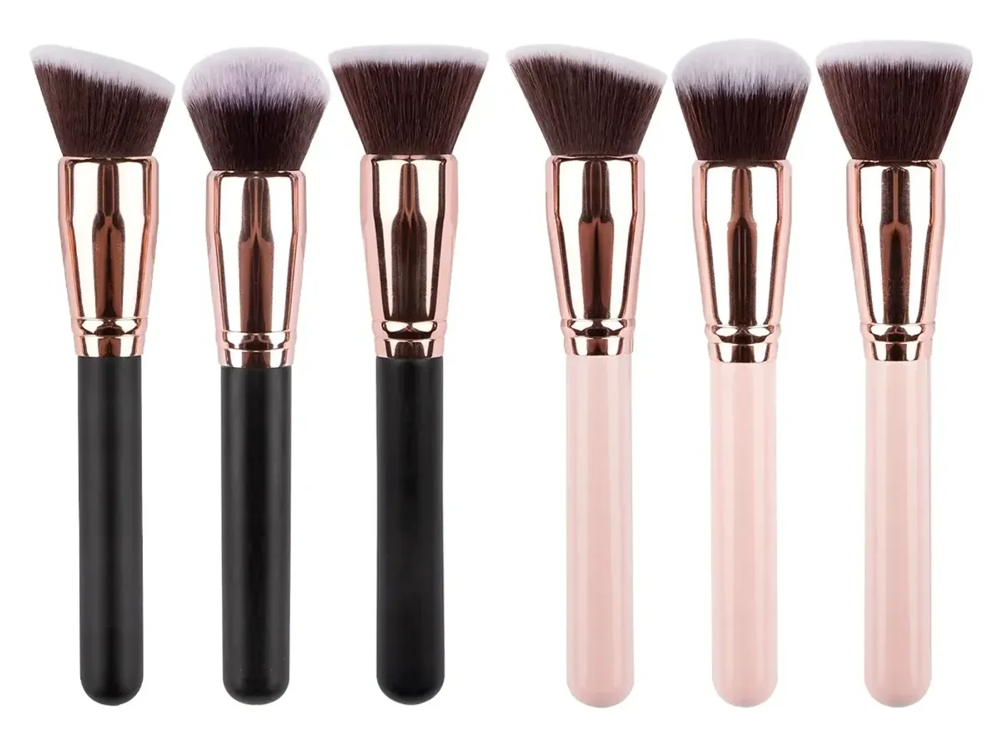 Face Makeup Brushes — six face makeup brushes with rose gold and pink handles