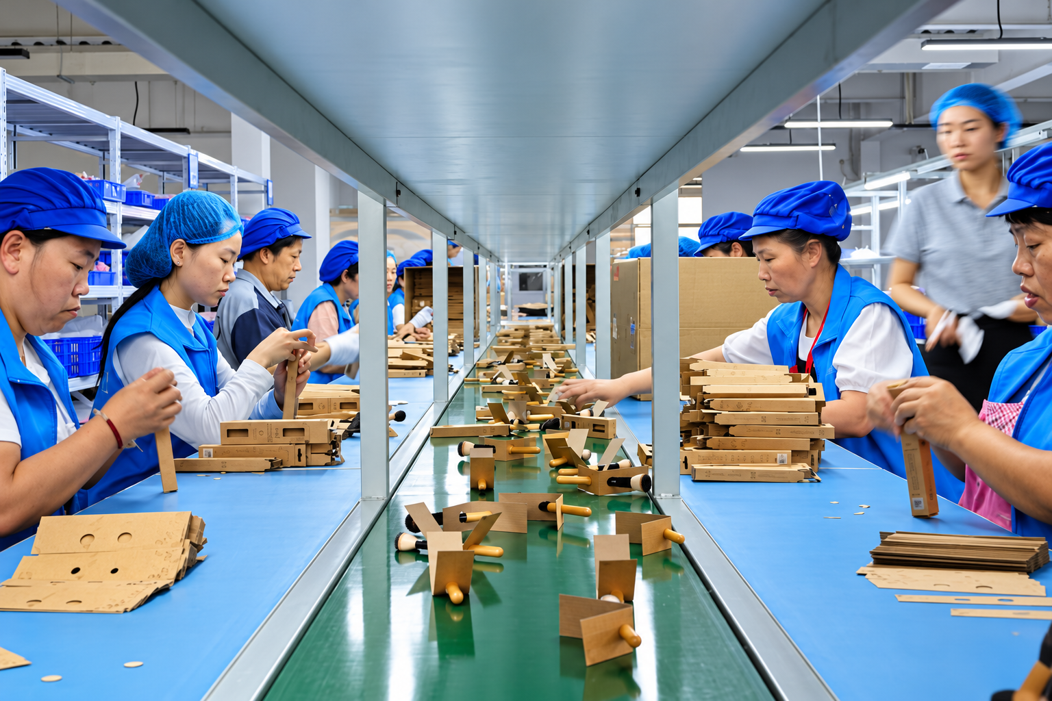 YELVINA packaging line with workers preparing cartons for shipment