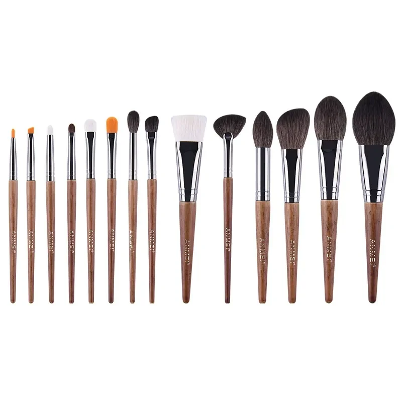 14-Piece Wool Makeup Brush Set with PU Bag